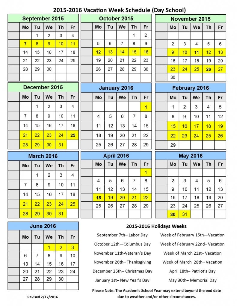 2015-2016 Vacation Week Schedule Day School - Boston JATCBoston JATC