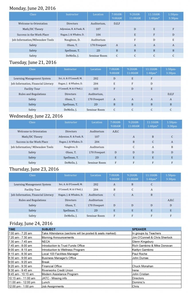 Orientation Schedule Boston JATCBoston JATC